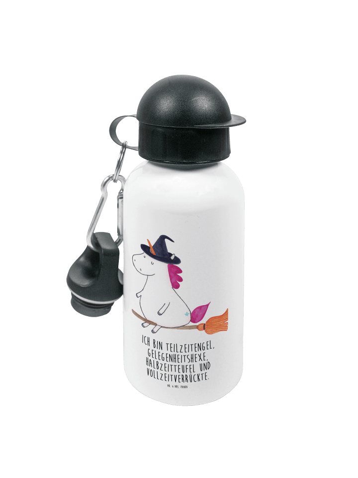 Trinkflasche Einhorn Hexe mit Spruch in Weiß