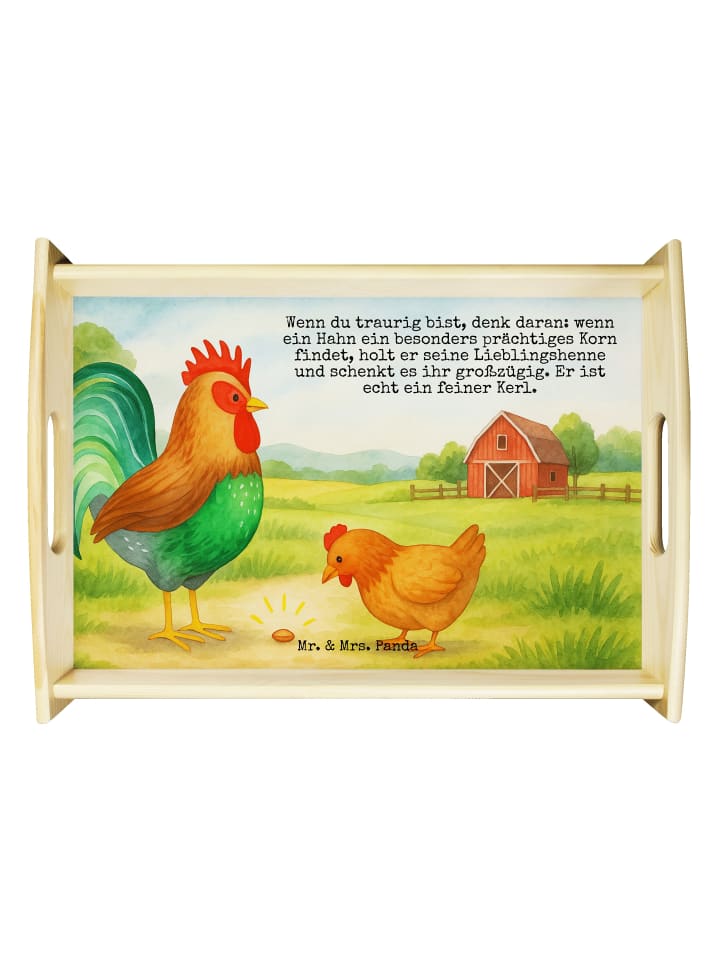 Holz Tablett Hahn Korn Design mit Spruch in Weiß