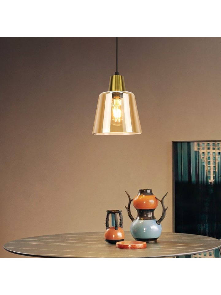 Pendelleuchte in gold 1-flammige E27 Glas Vintage