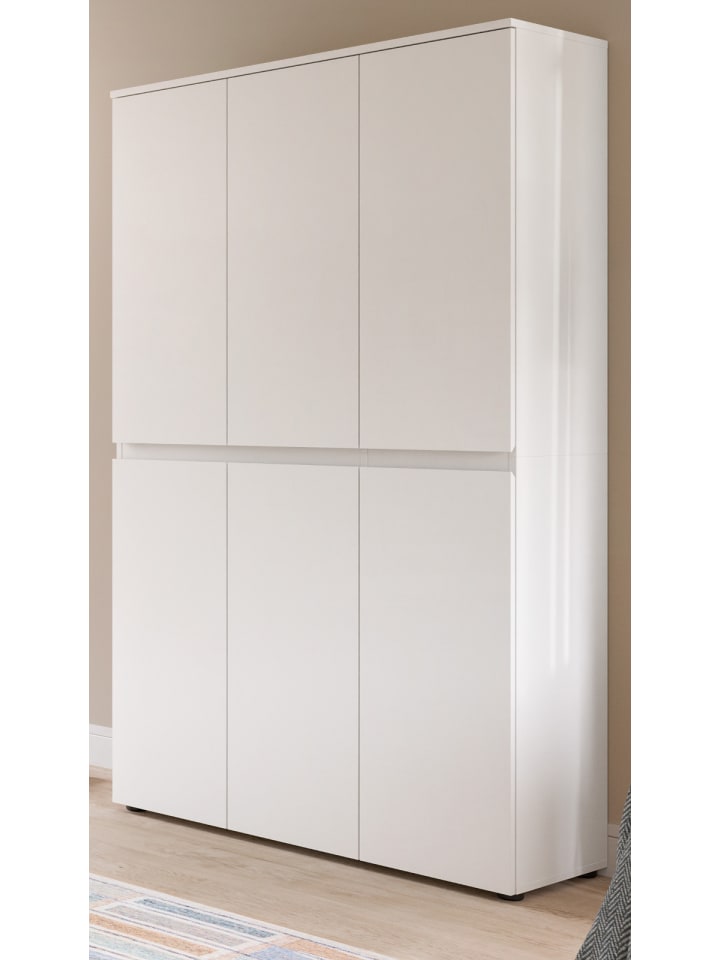 Mehrzweckschrank weiß 105 x 175 cm, Stauraumschrank 6-türig mit 18 Fächern