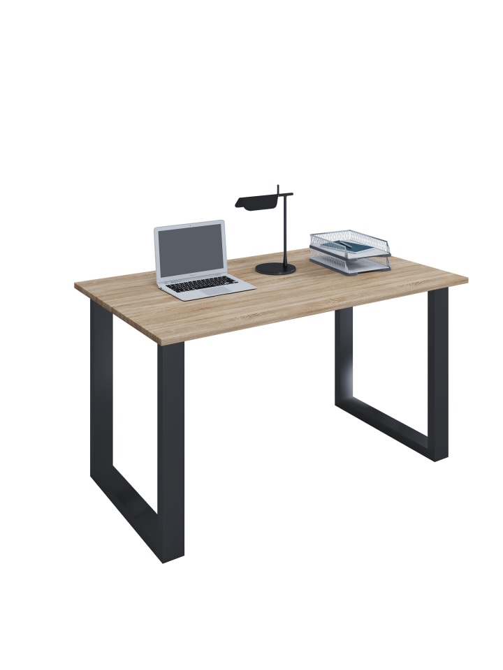 Schreibtisch Bürotisch Computertisch 140x80 Lona U in Schwarz / Sonoma-Eiche