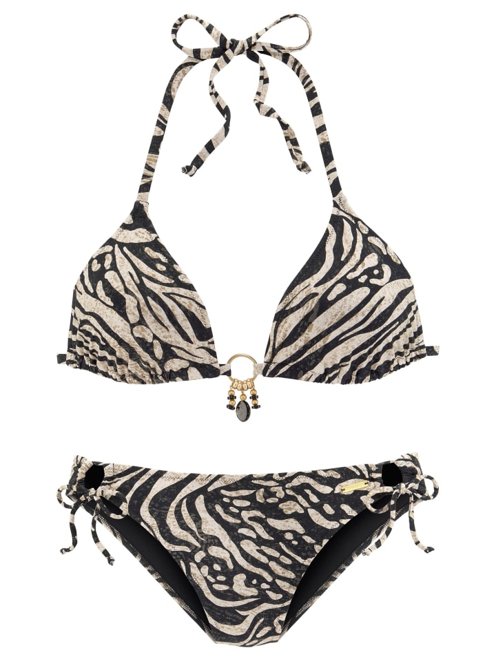 Triangel-Bikini in braun-bedruckt