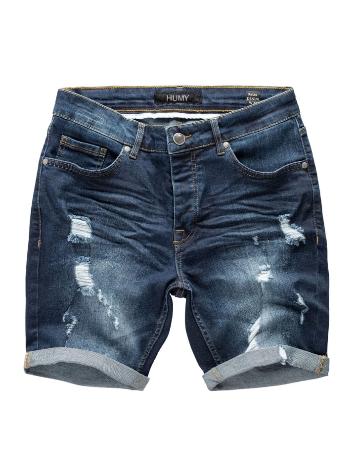Stretch Bermuda Jeans Shorts Destroyed Design A&S in Dunkelblau