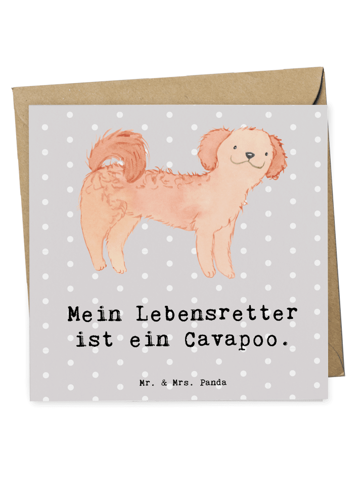 Deluxe Karte Cavapoo Lebensretter mit Spruch in Grau Pastell