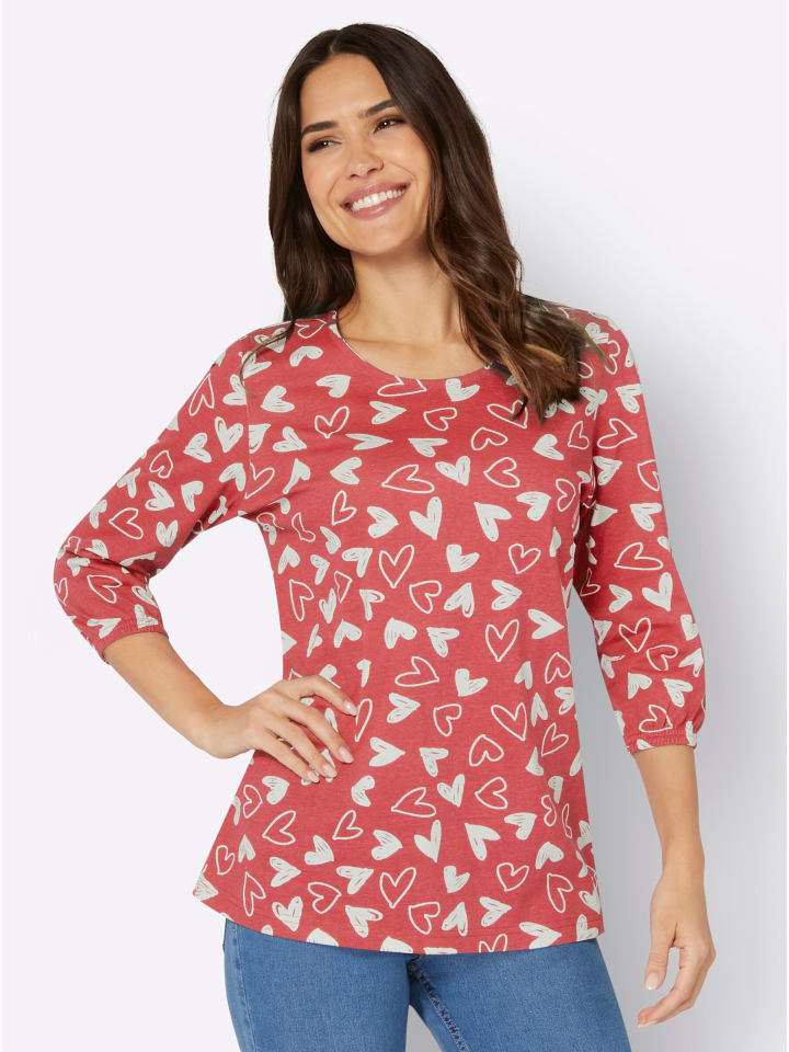3/4-Arm-Shirt in grapefruit-ecru-bedruckt