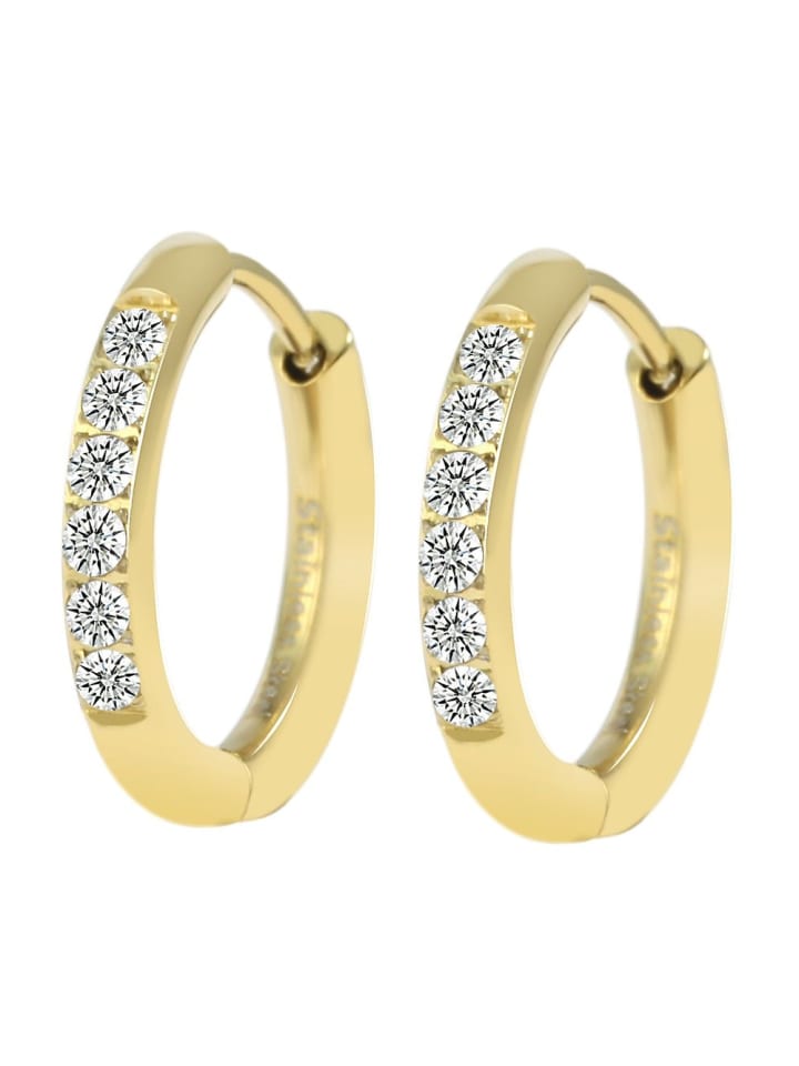 Damen Ohrringe – Klappcreole aus Edelstahl mit Strass Steinchen in gold