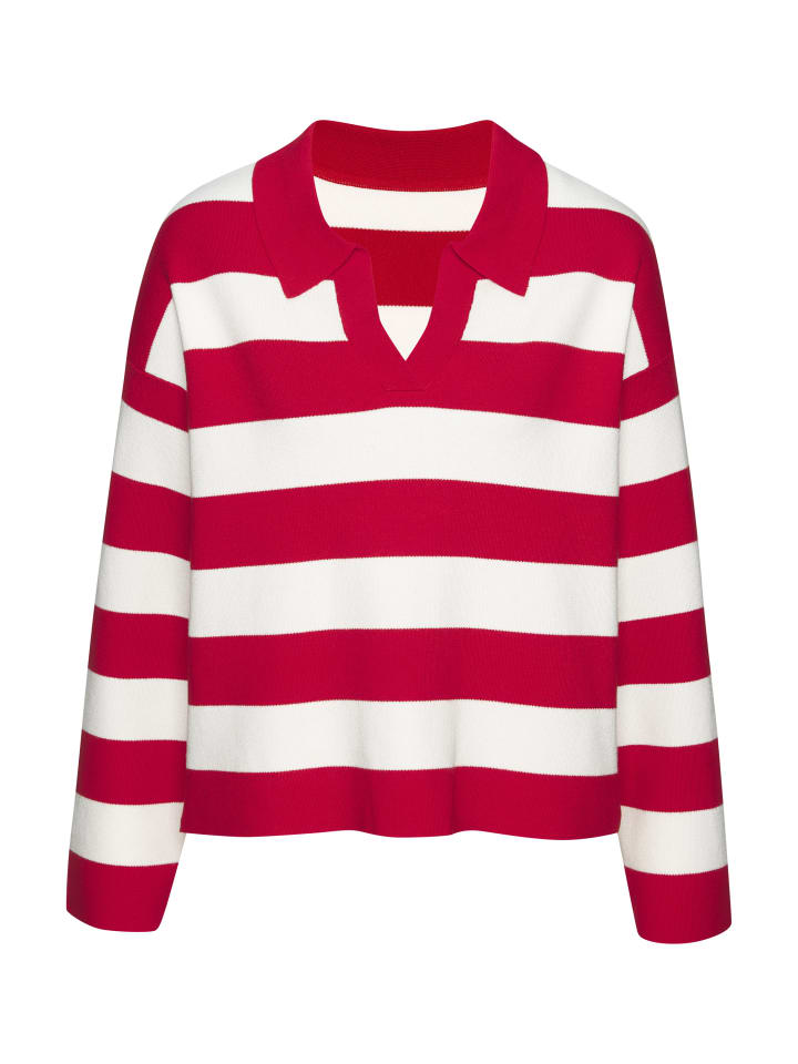Polokragenpullover in rot-weiß