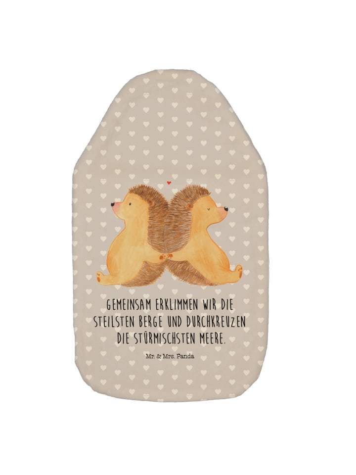 Warmflasche Igel händchenhaltend mit Spruch in Grau Pastell