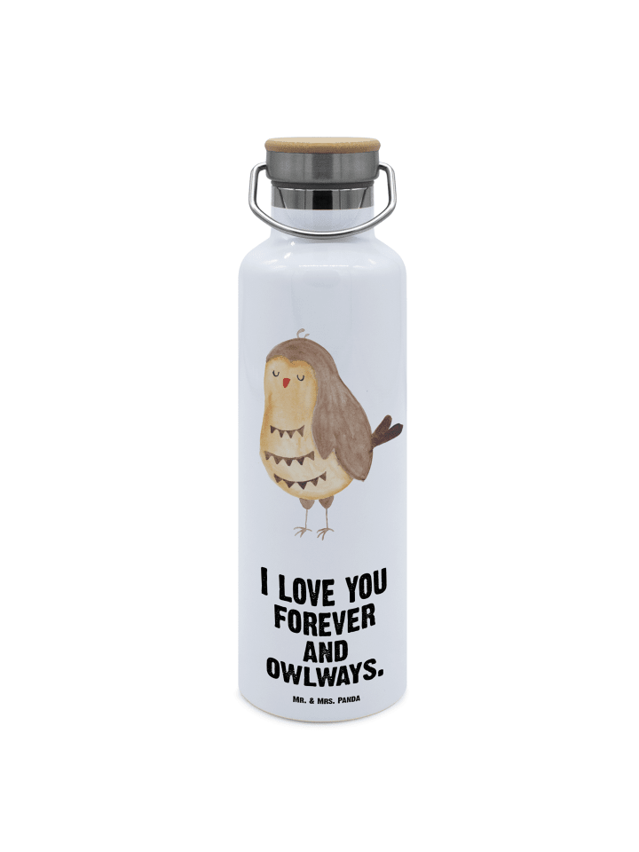 Trinkflasche Eule Zufrieden mit Spruch in Weiß