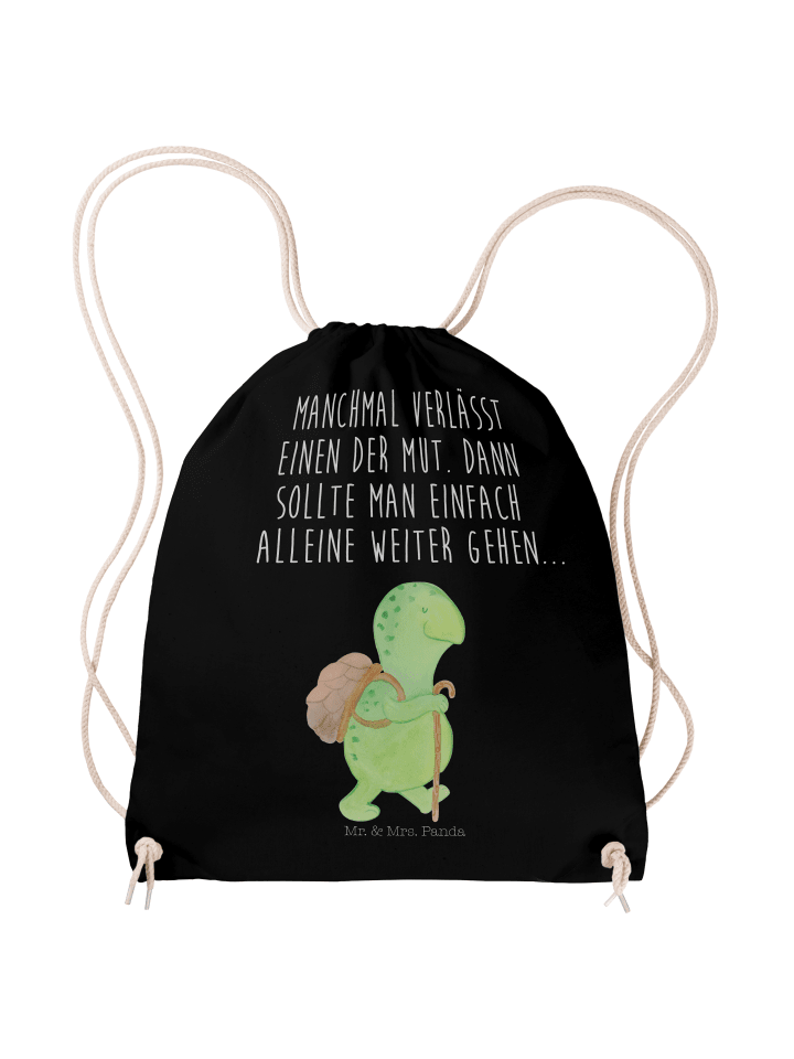 Jutebeutel Schildkröte Wanderer mit Spruch in Schwarz