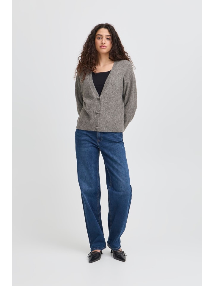 Strick-Cardigan langarm IHDASILA Loose fit in Dark grey melange