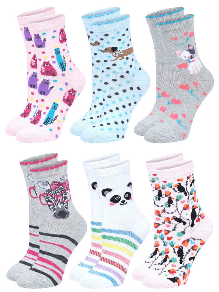 Kinder Socken Mädchen Jungen Bunt Gemustert 6er Pack in bunt