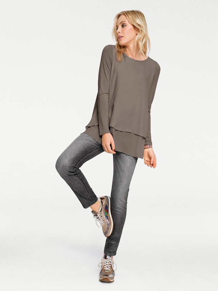Rundhals-Shirt in taupe