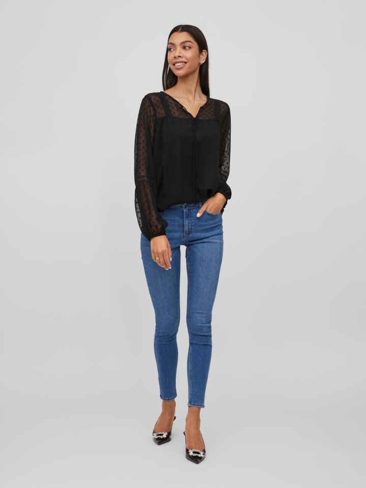 Vila Lockere Mesh Bluse Shirt Langarm Oberteil VIELLETTE in Schwarz günstig  kaufen | limango | V-Shirts