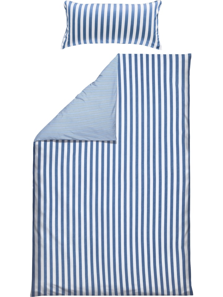 Mako-Single-Jersey Wendebettwäsche in blau-weiß