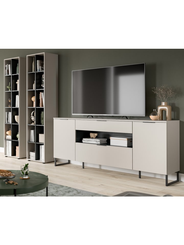 Wohnwand kaschmir, schwarz 3-teilig 305 cm, Komplettset mit Soft-Close-Funktion