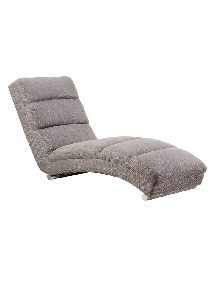 Chaiselongue mit Quersteppung & Chrom-Füßen aus Strukturstoff in Grau