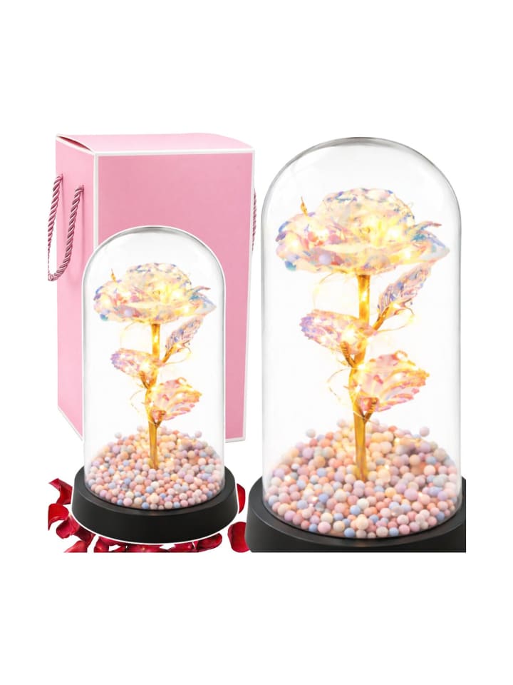 Ewige Rose Glaskuppel LED Kristall 21,5 cm Deko