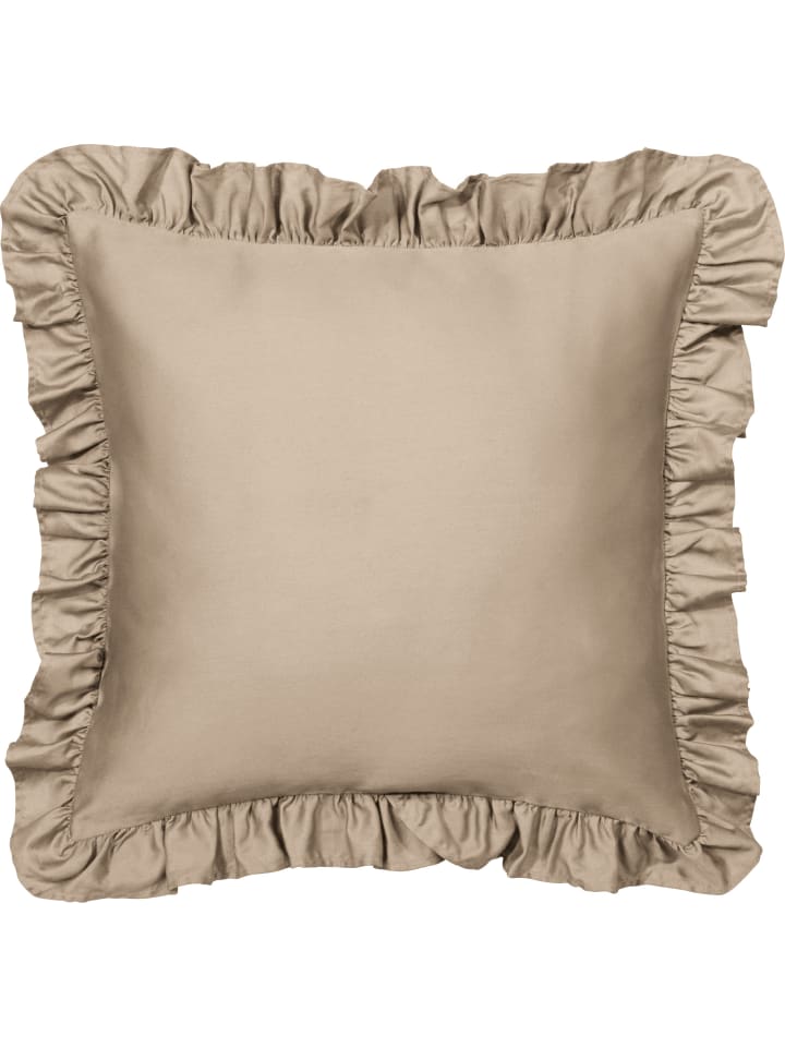 Mako-Satin Kuschelkissenbezug mit Volant Landshut in taupe