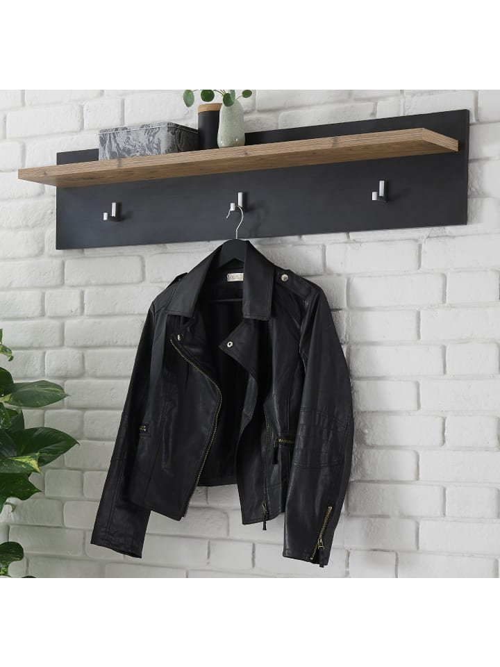 Garderobenpaneel Kastanie und grau Fresco, Flur Wandgarderobe, 107 x 23 cm