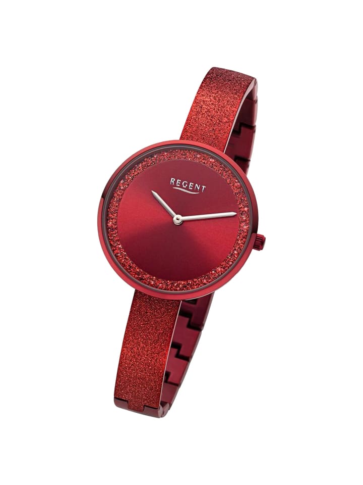 Analog-Armbanduhr Regent Metallarmband rot mittel (ca. 34mm)