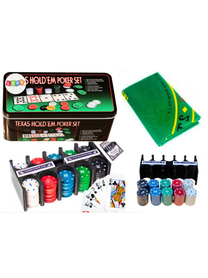 Pokerspiel-Set, 2 Kartendecks, Chips, Spielbrett