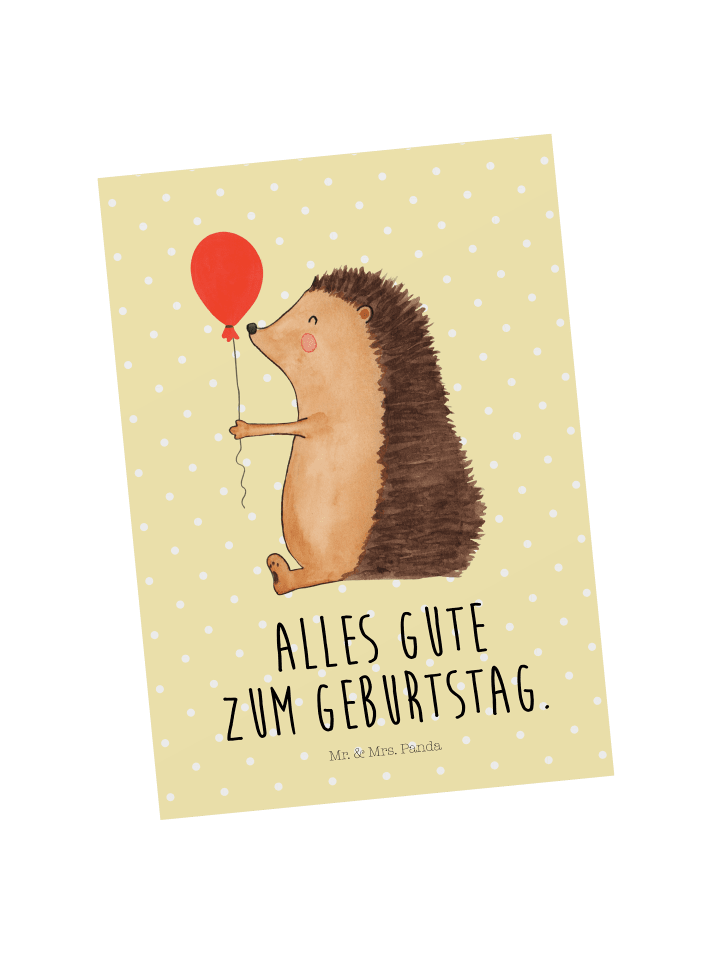 Postkarte Igel Luftballon mit Spruch in Gelb Pastell
