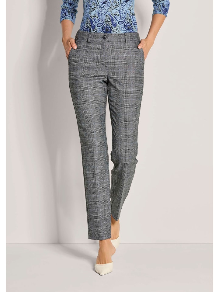 Glencheck-Hose mit Stretch in steingrau / melange / royalblau