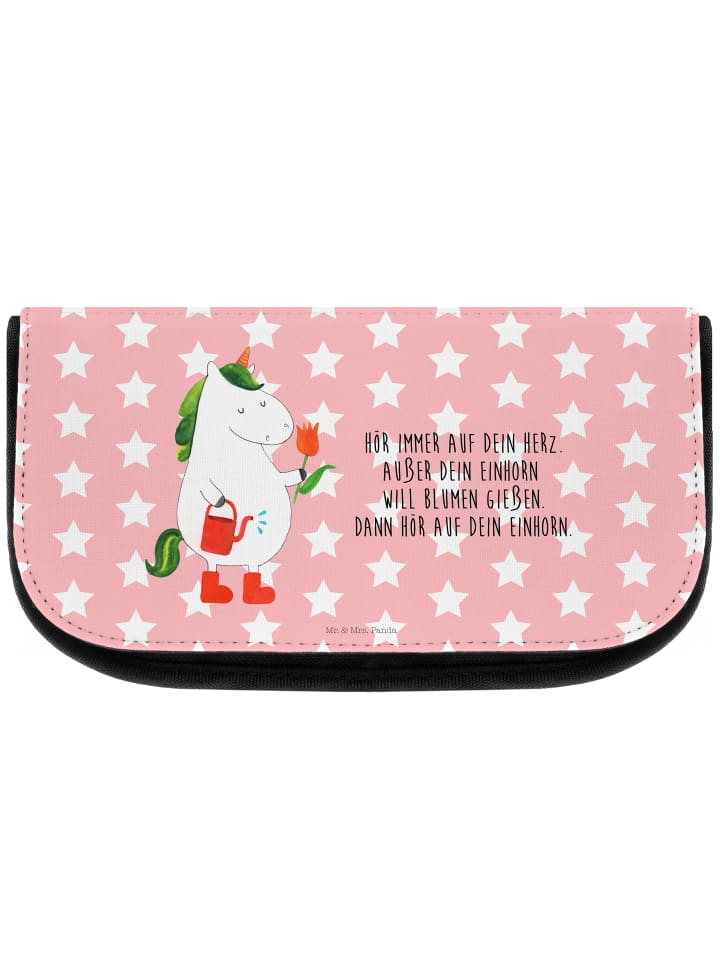Schminktasche Einhorn Gärtner mit Spruch in Rot Pastell