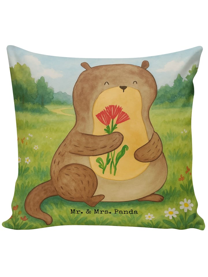 Sofa Kissen Otter Blumenstrauß Design ohne Spruch in Weiß