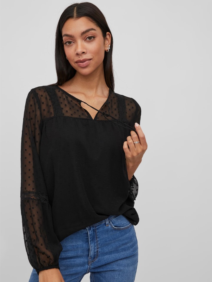 Vila Lockere Mesh Bluse Shirt Langarm Oberteil VIELLETTE in Schwarz günstig  kaufen | limango