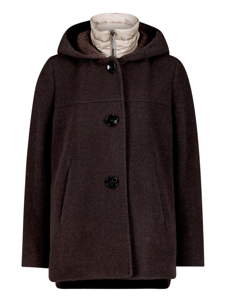 Wolljacke mit Kapuze in Dark Brown Melange