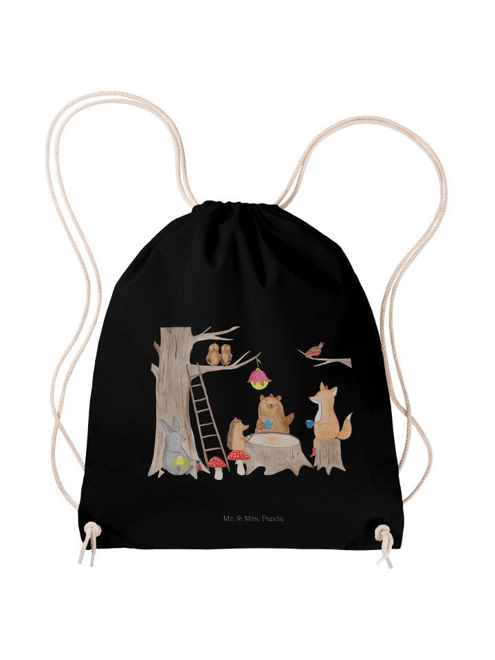 Gymnastiktasche Waldtiere Picknick ohne Spruch in Schwarz