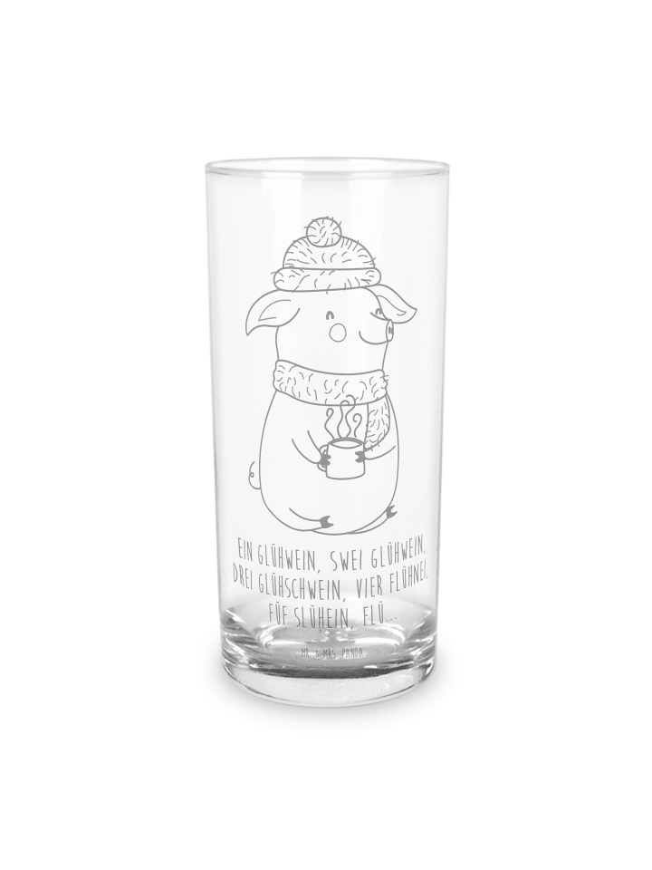 Glas Schweinchen Glühwein mit Spruch in Transparent