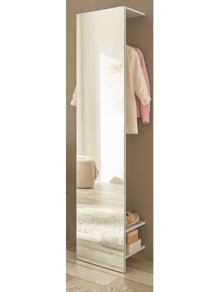 Garderobe weiß 50 x 200 cm, Kompaktgarderobe mit Spiegel und Kleiderstange