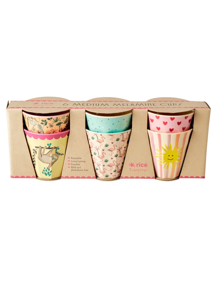 Melamin Becher 6er-Set Funky Prints Pink in diverse