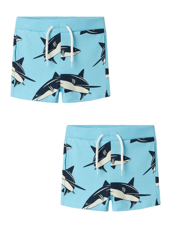 Shorts 2er-Set elastischer Bund Kordelzug in Blau-2