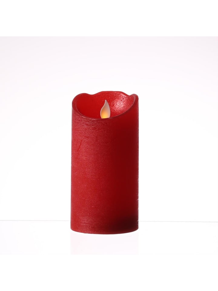 LED Kerze mit beweglicher Flamme Echtwachs Rustik-Optik H: 15cm in rot