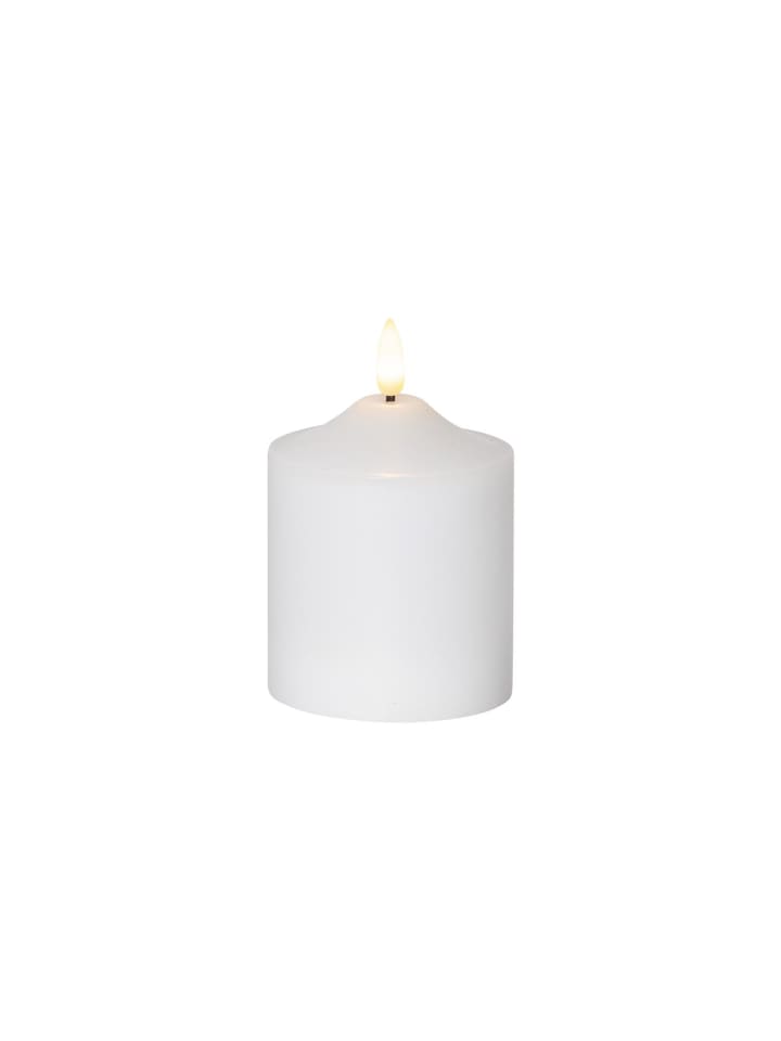 LED Blockkerze ,Flamme', Batterie und Timer, flackernd, warmweiß, 12cm