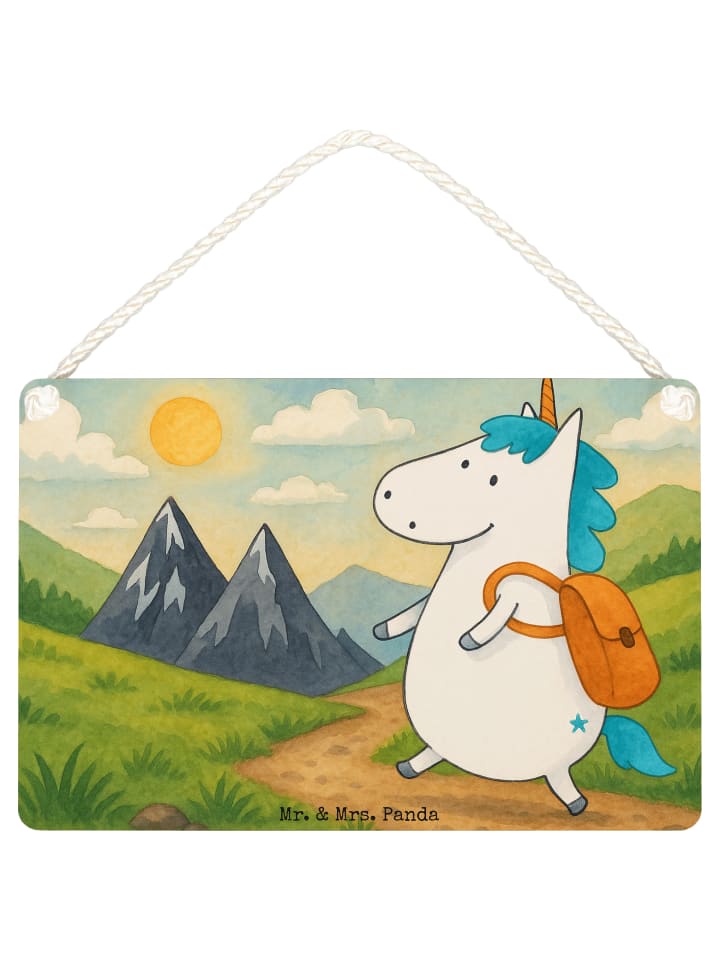 Schild Einhorn Bergsteiger Design ohne Spruch in Weiß