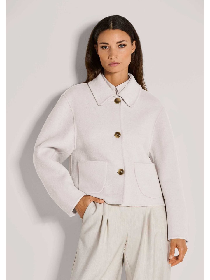 Modische Jacke mit asymmetrischem Kragen in perlweiß / melange
