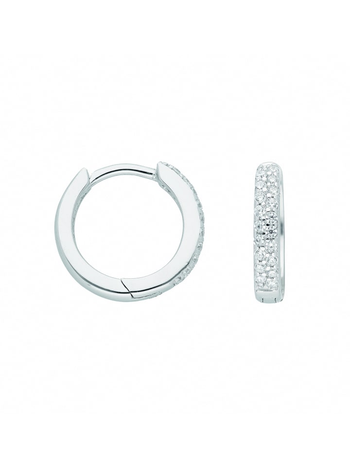 Damen 925 Silber Ohrringe / Creolen mit Zirkonia Ø 13,1 mm in silber