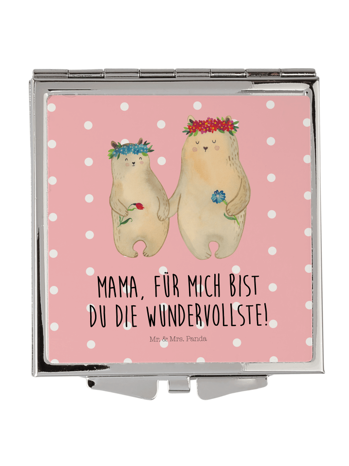 Handtaschenspiegel quadratisch Bären mit Blumen... in Rot Pastell