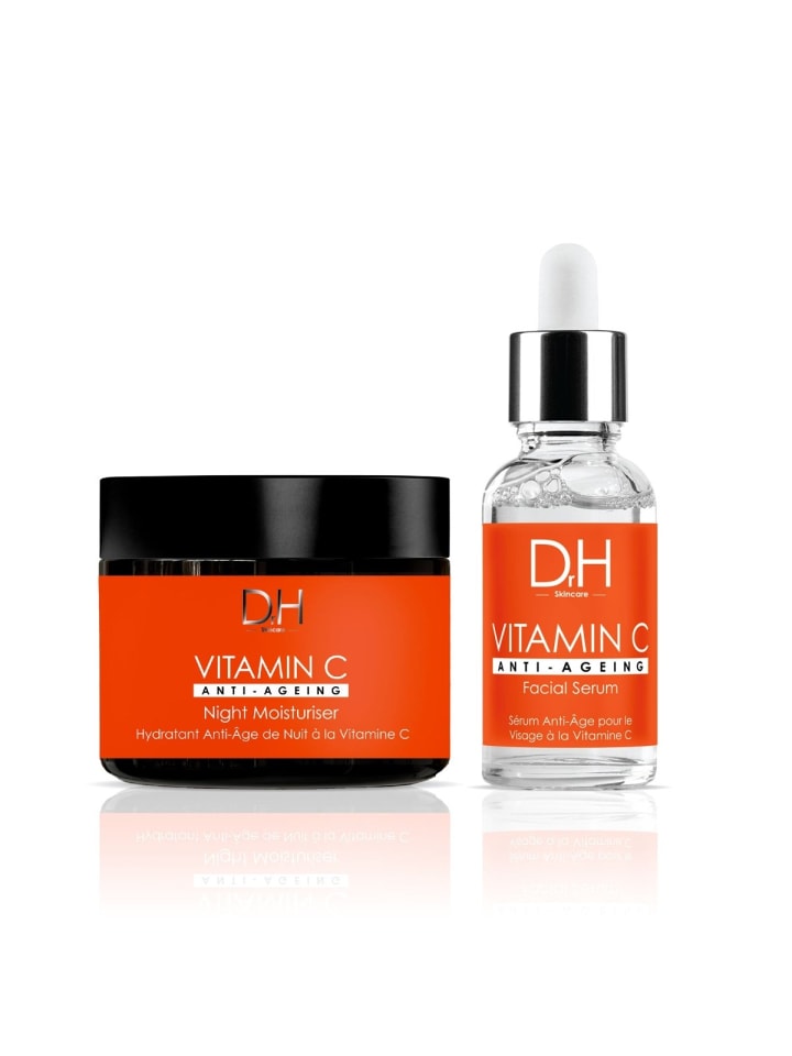 Vitamin C Gesichtsserum 30ml + Vitamin C Nachtcreme gegen Hautalterung 60ml