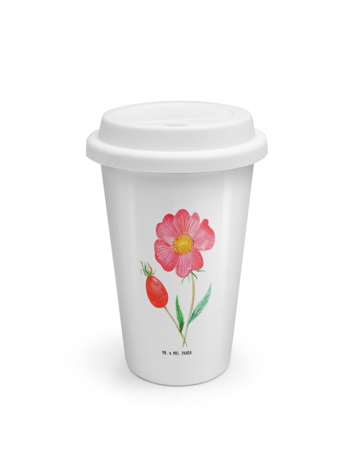 Keramik Kaffeebecher Blume HageRundunge ohne Spruch in Weiß