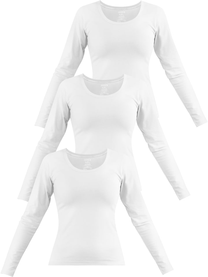 3 x Damen Langarmshirt Nimes in Weiß