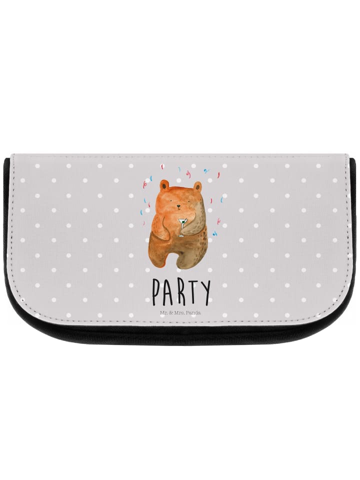 Make-up-Organizer Bär Party mit Spruch in Grau Pastell