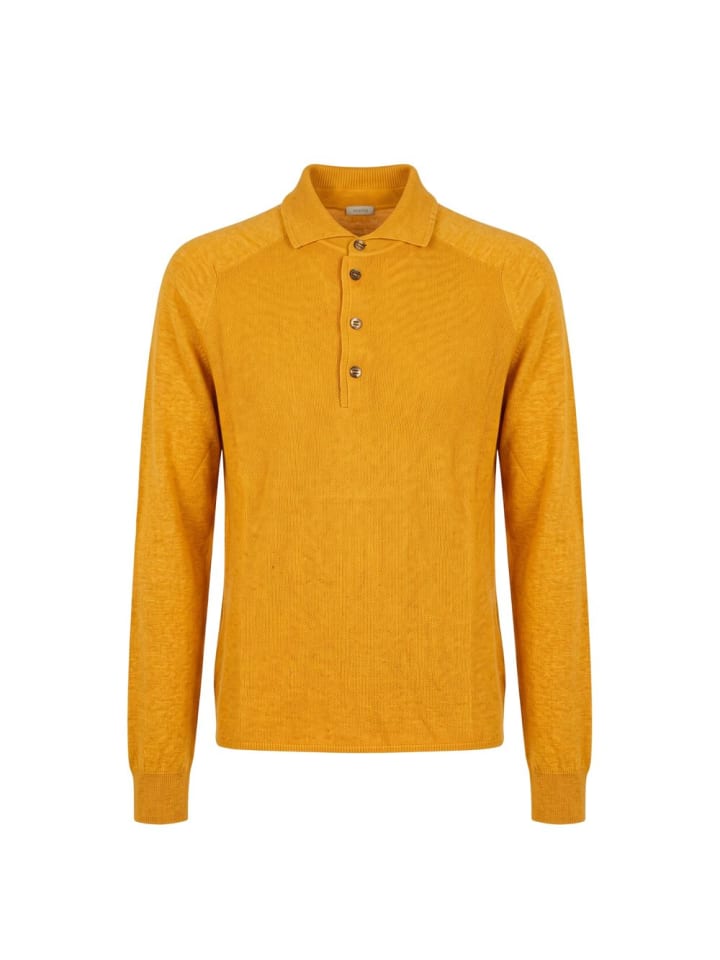 Orange Seide Herren Langarm-Poloshirt