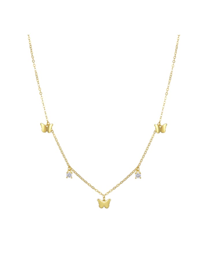 Halskette aus 925er Sterlingsilber mit Zirkonia-Steinen 18K Gelbgold-Finish