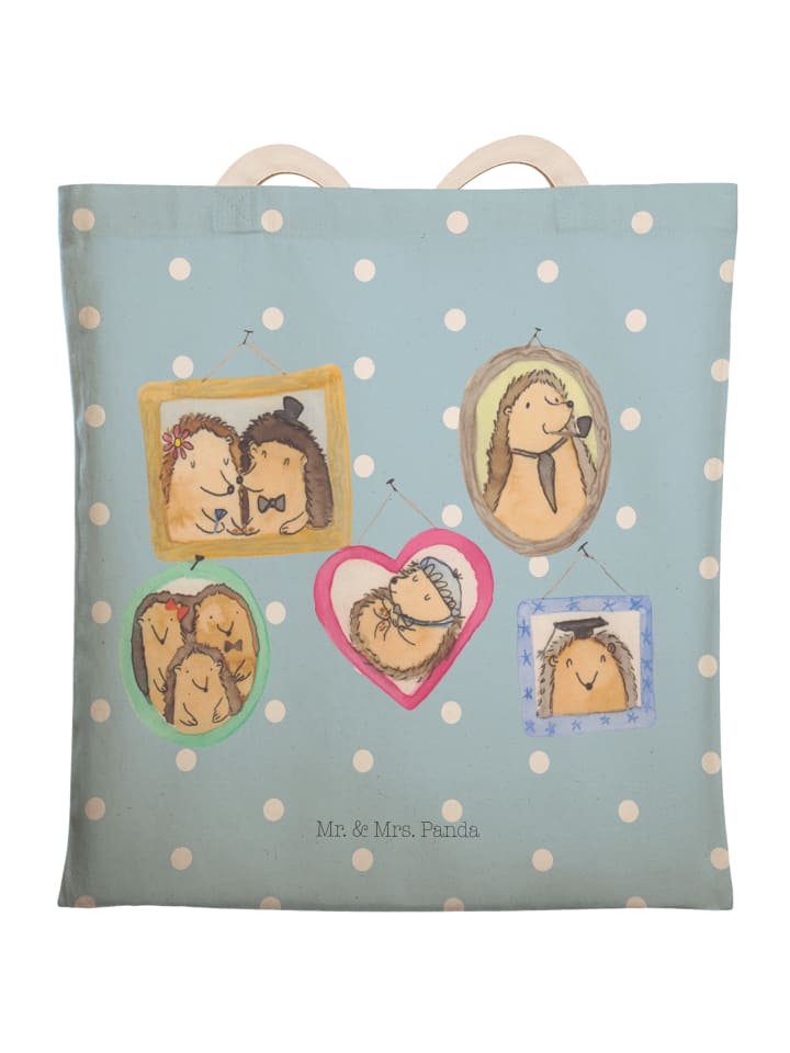 Einkaufstasche Igel Familie ohne Spruch in Blau Pastell